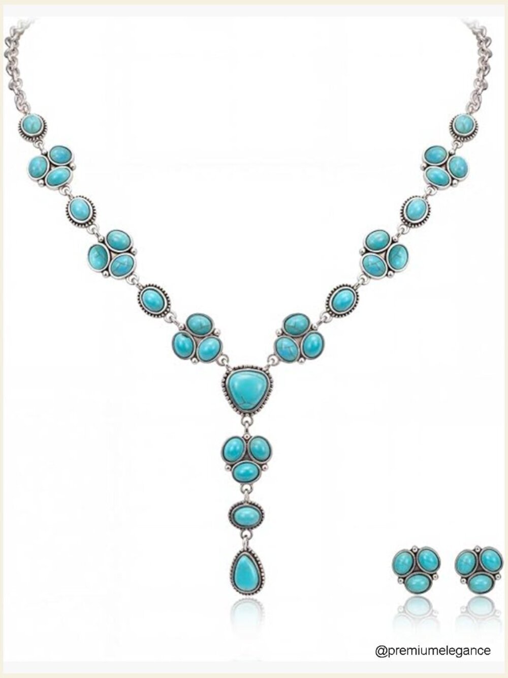 Western Turquoise Pendant Necklace & Dangle Earrings Set
